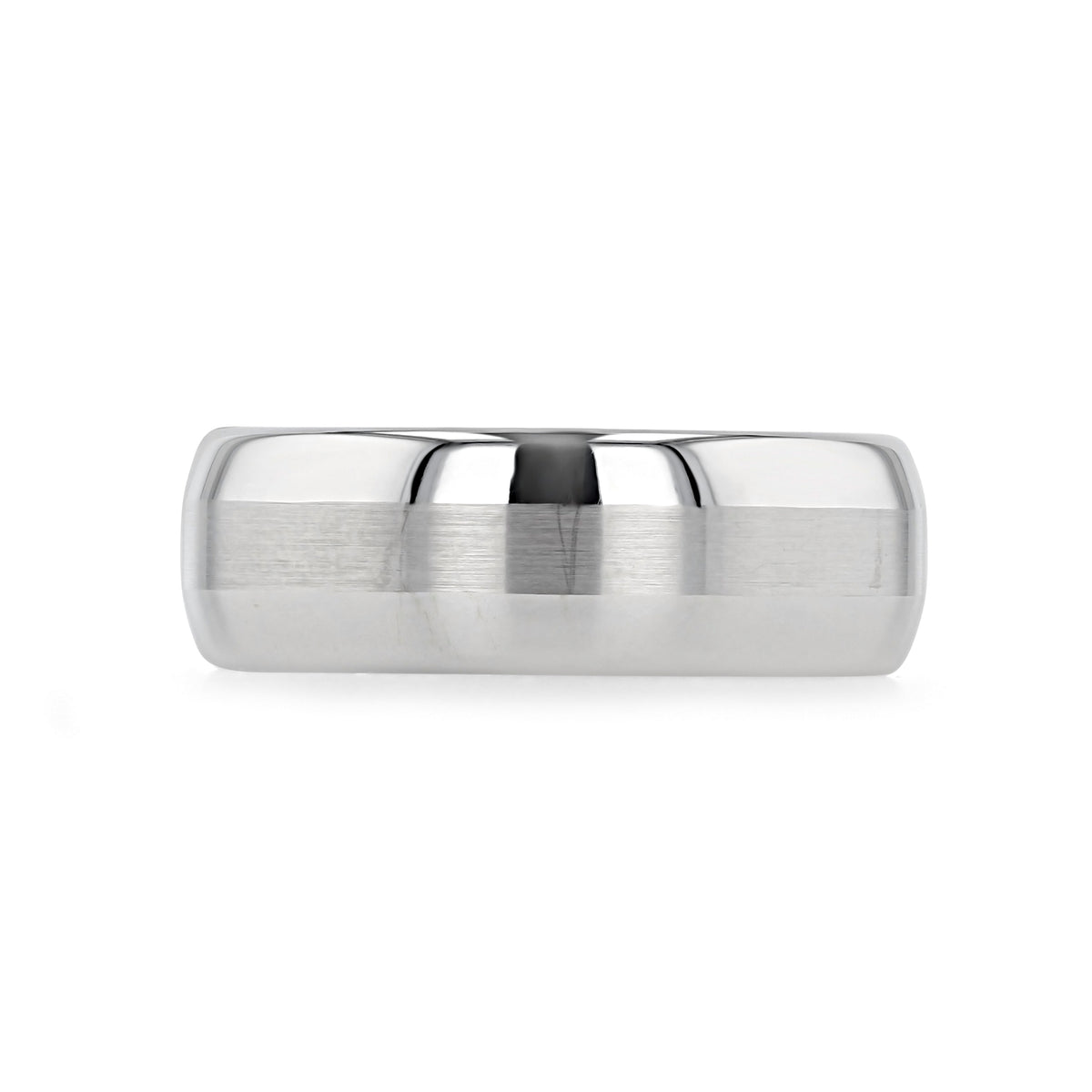 Triton White Tungsten Carbide 8mm Men’s Striped Wedding Band (FG381) featuring a comfort-fit design with a brushed center stripe and polished beveled edges.