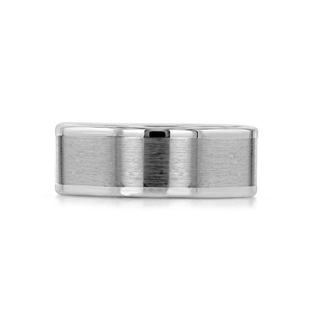 Triton White Tungsten Carbide 8mm Men’s Flat Top Wedding Band | FG388, featuring a flat-top white tungsten carbide design with a brushed center and polished edges.