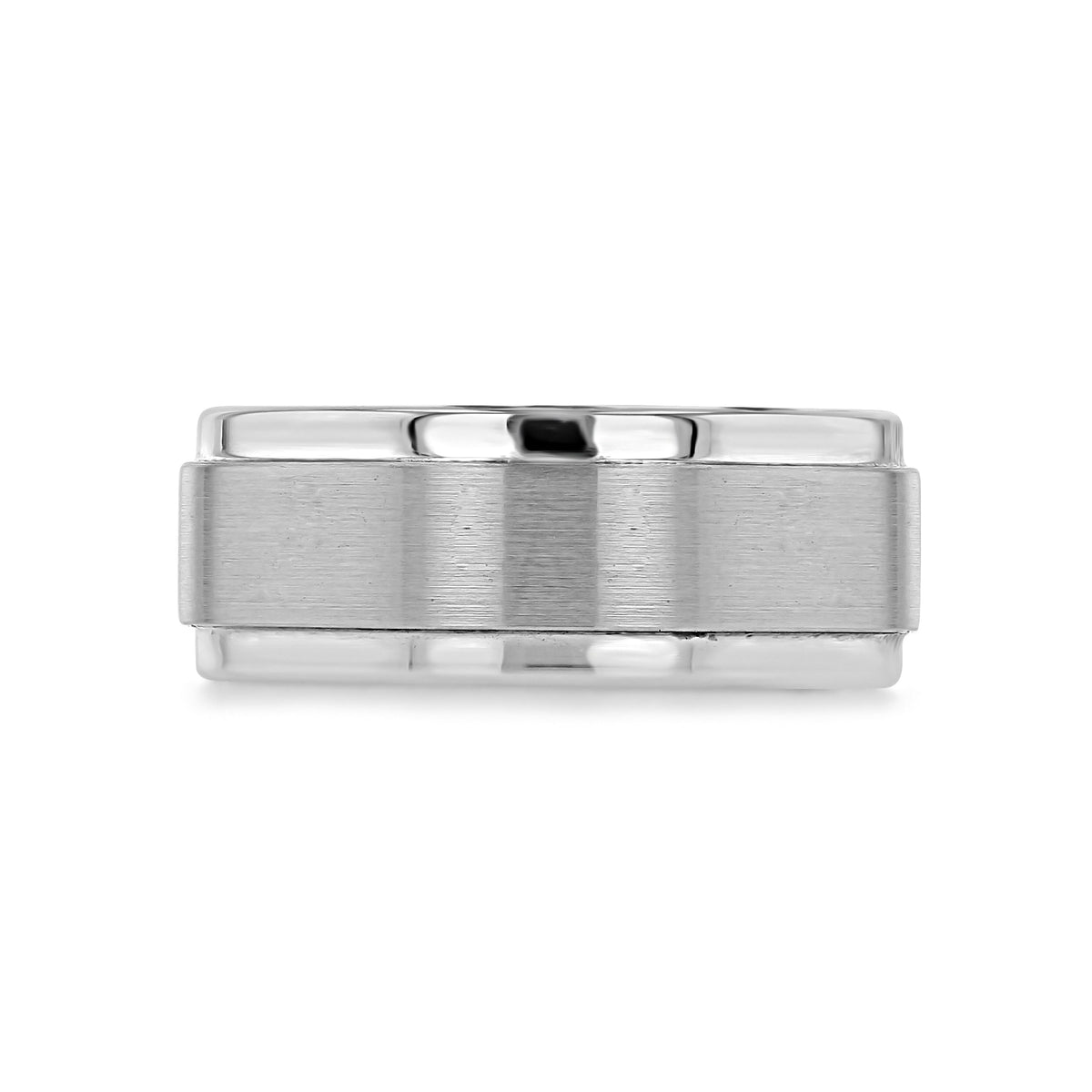Triton White Tungsten Carbide 9mm Men’s Brushed Wedding Band FG389 in silver-toned tungsten carbide, featuring a brushed center finish with polished edges.