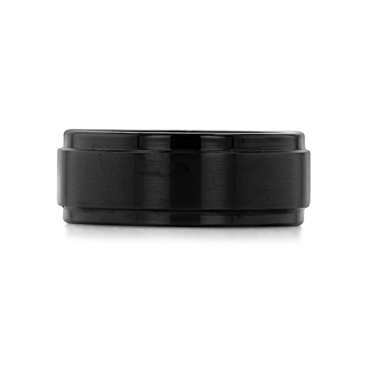 Triton Black Tungsten Carbide 9mm Men’s Brushed Wedding Band | FG391, featuring a wide, brushed center and polished stepped edges.