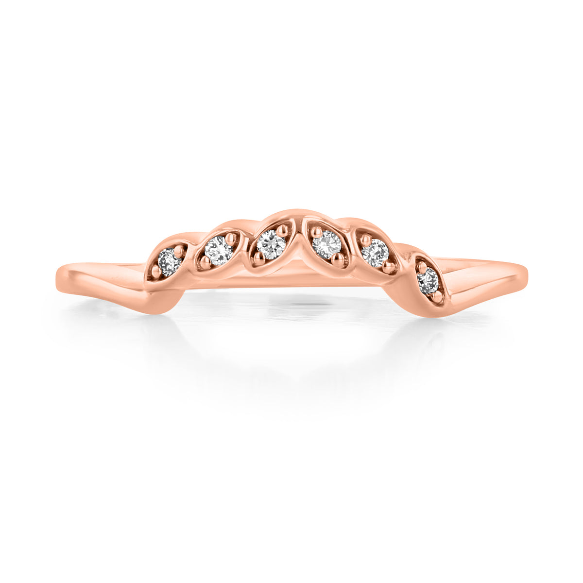 Cresta | Nature-Inspired Curved Diamond Wedding Band in rose gold, featuring a row of six petite diamonds in leaf-shaped settings.