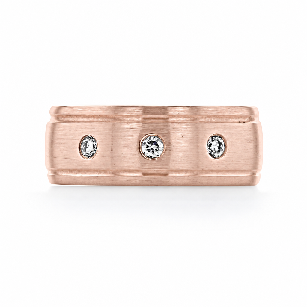 Icing On The Ring Diamond Wedding Band | FG544 in rose gold featuring three flush-set round diamonds.