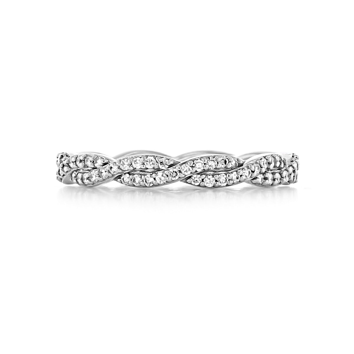Twist Eternity Band | FG551W in 14k white gold featuring two twisted metal strands micro-prong set with small round diamonds.