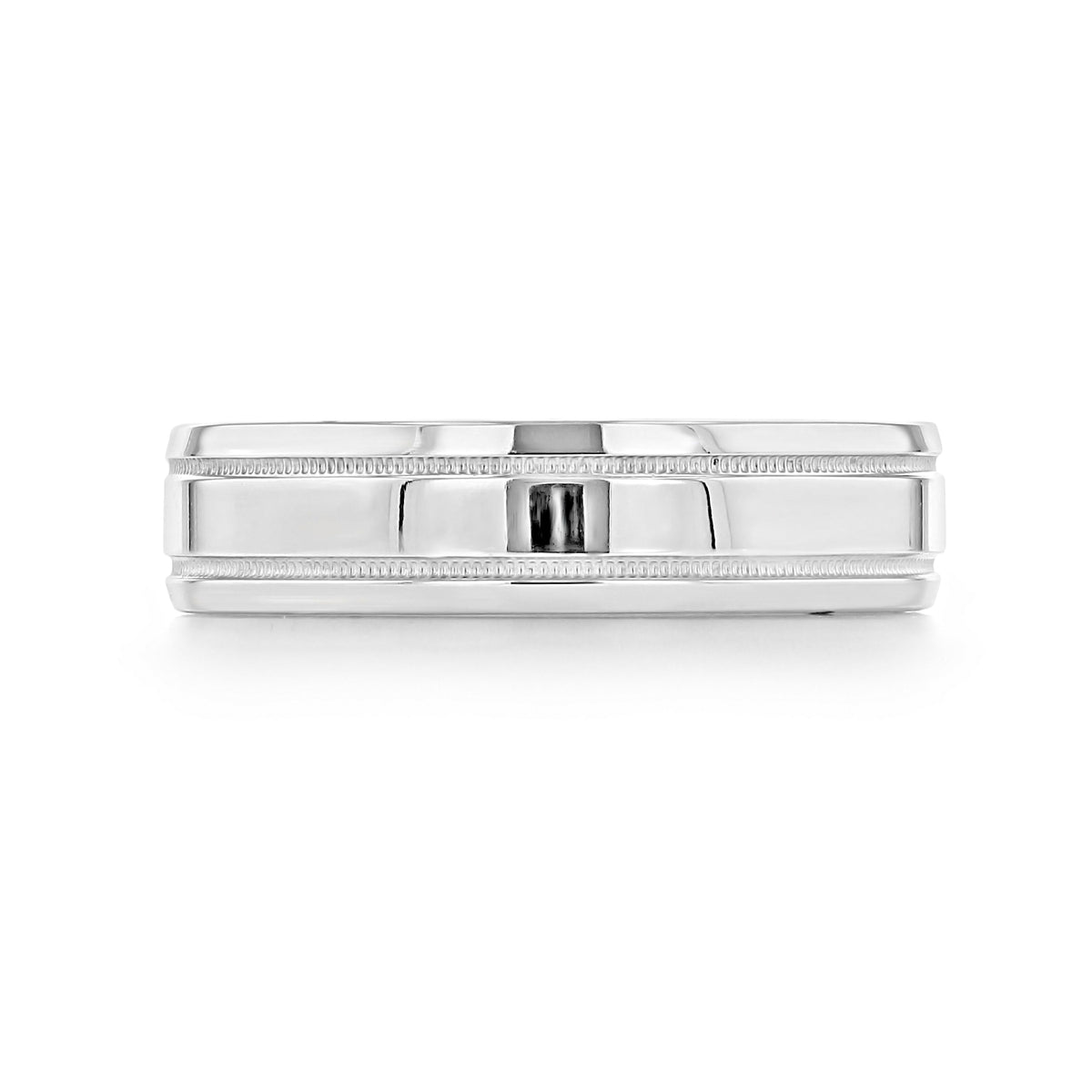 Artcarved Polished Wedding Band | FG553 featuring a polished silver-tone metal milgrain design with a central flat surface flanked by two thin beaded edges.