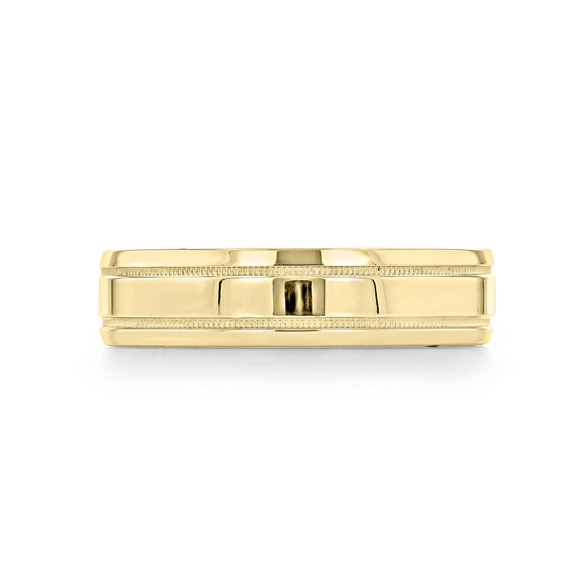 Artcarved Polished Wedding Band | FG553 in yellow gold with a smooth center and milgrain edges.