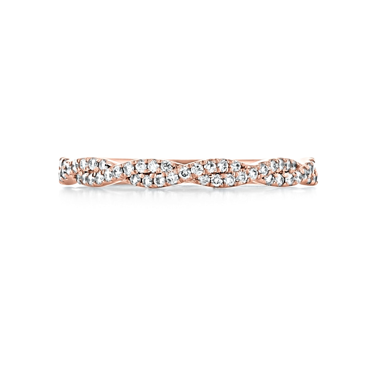 Sage | Twist Diamond Wedding Band in rose gold with a twisted design and micro-prong diamonds.