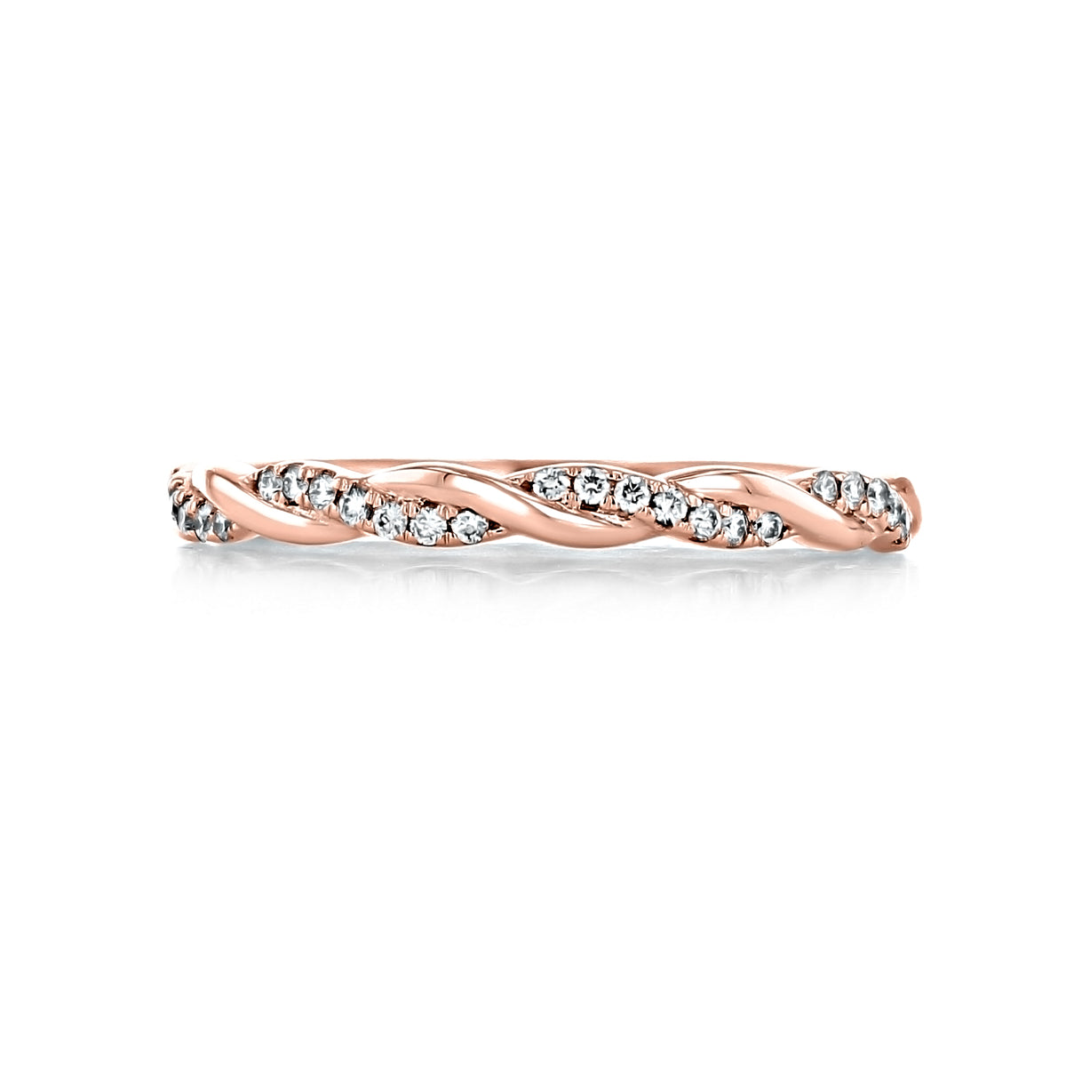 Haven | Twist Diamond Wedding Band in 14k rose gold featuring a twisted design with round pavé-set diamonds.