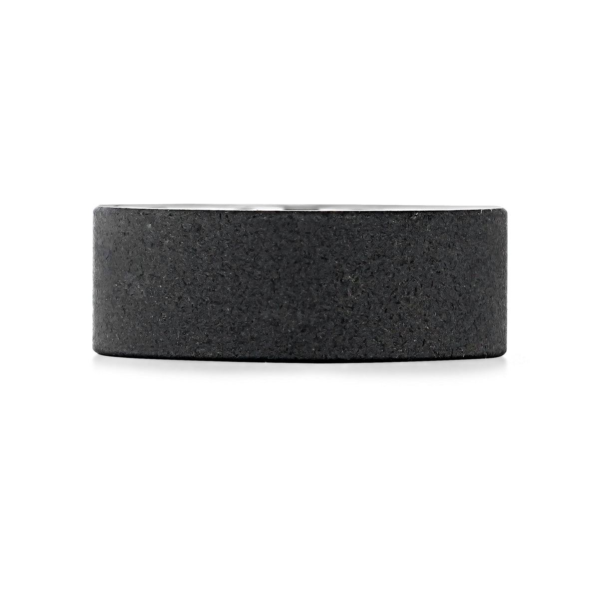 Raw Tungsten Carbide 9mm Men’s Flat Top Wedding Band | FG65 featuring a wide, flat top and a dark, matte, textured surface.