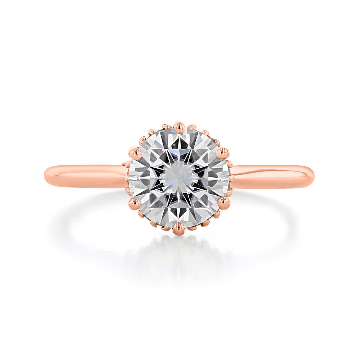 Waverly | Round 6-Prong Solitaire Engagement Ring featuring a round diamond set in six prongs on a rose gold band.