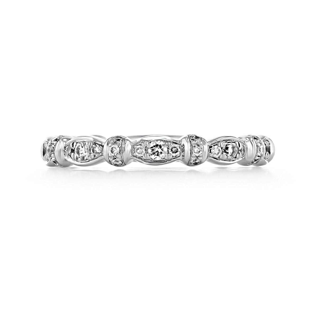 Gabriel NY Pavé Set Diamond Band | GC01B silver band featuring a repeating pattern of small round diamonds set between smooth metal bars.