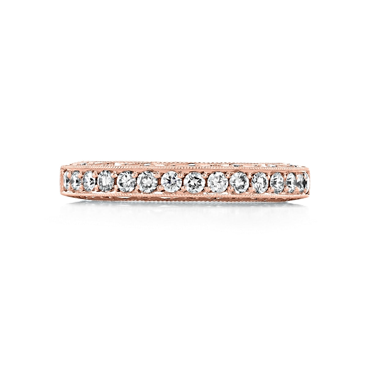 Classic Crescent HT2229-40XPK rose gold eternity band featuring a pavé-set diamond row, finished with delicate engraved detailing along the Tacori classic crescent edges.