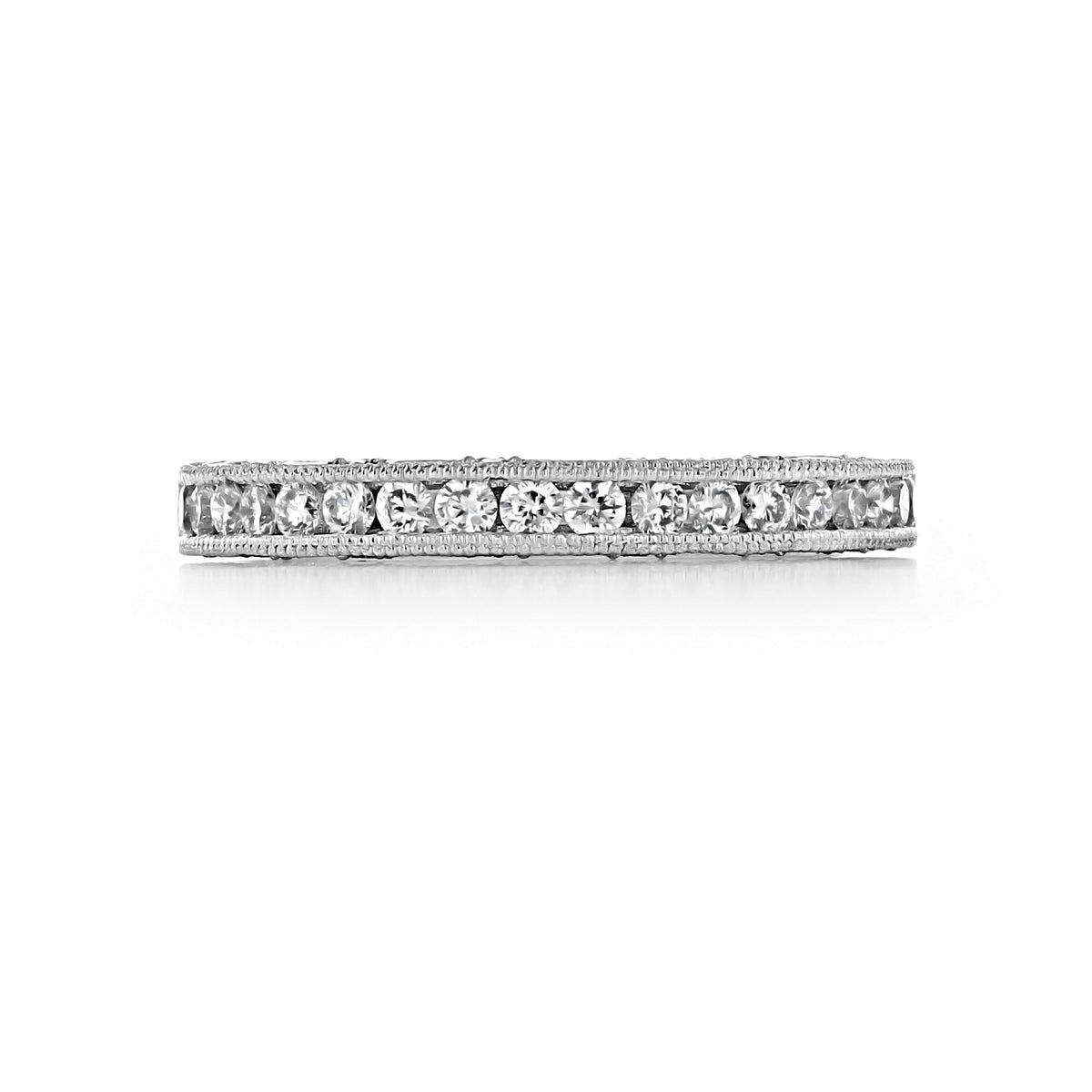 Silver Tacori Reverse Crescent | Diamond Band - HT2510B wedding band featuring a row of round-cut diamonds with decorative milgrain edges.