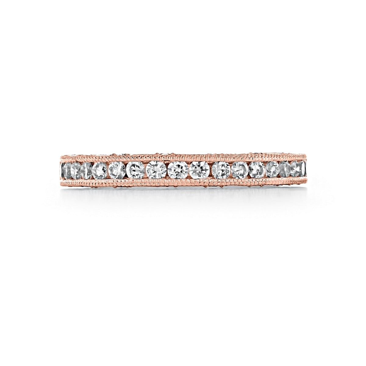 Reverse Crescent | Diamond Band - HT2510BPK rose gold eternity band set with a row of channel-set round diamonds.