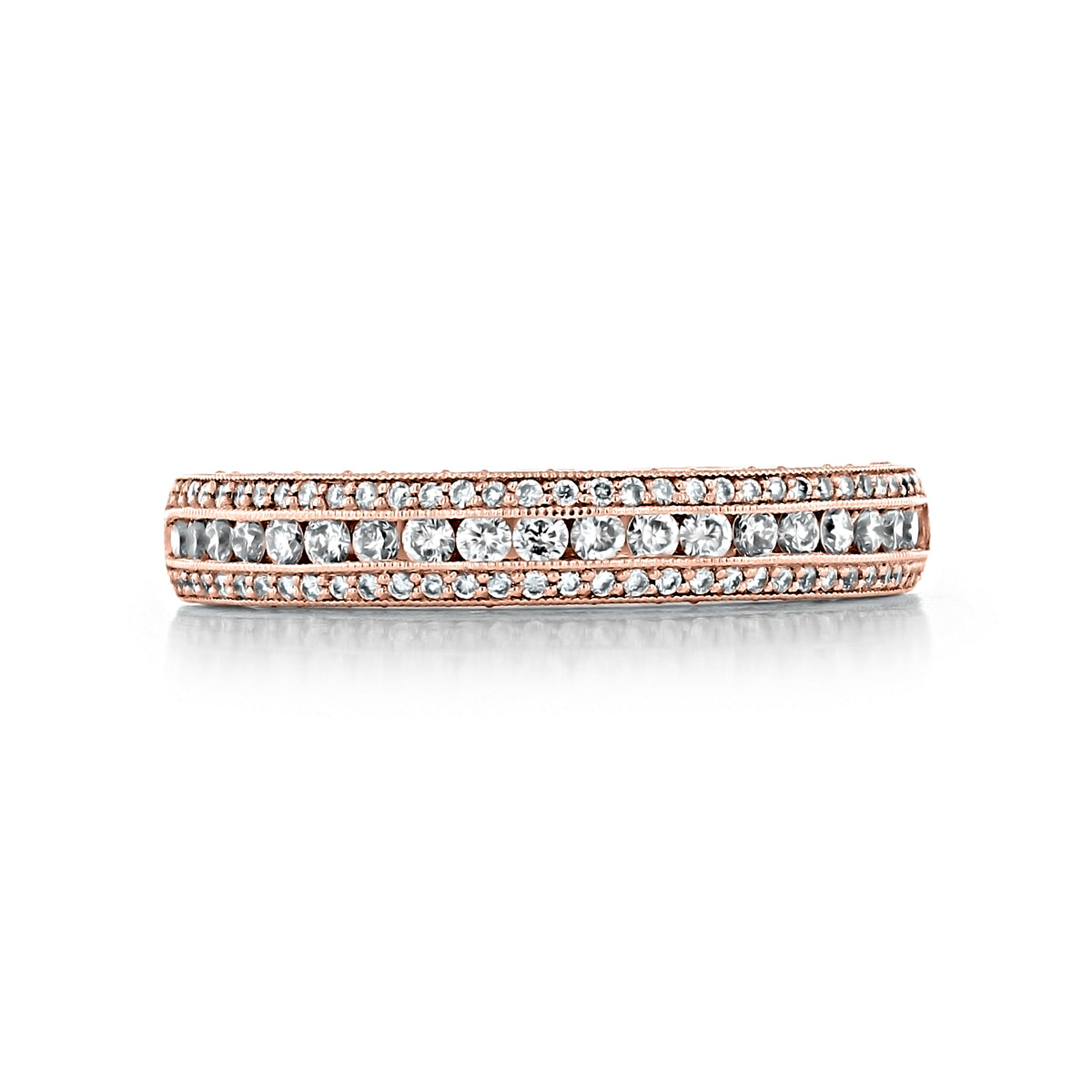 Tacori Classic Crescent | Diamond Band - HT2513RDB12XPK, a rose gold eternity band featuring a center row of larger round diamonds flanked by two rows of pavé set diamonds.