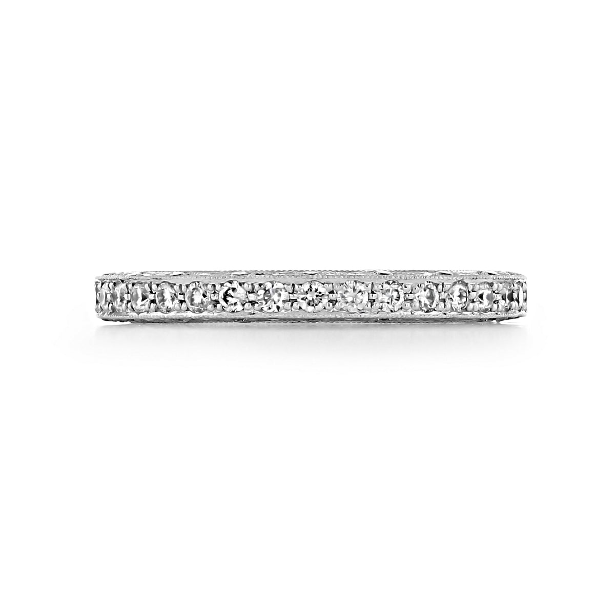 Blooming Beauties | Diamond Band - HT2516B: a vintage style silver eternity band set with a continuous row of round diamonds.