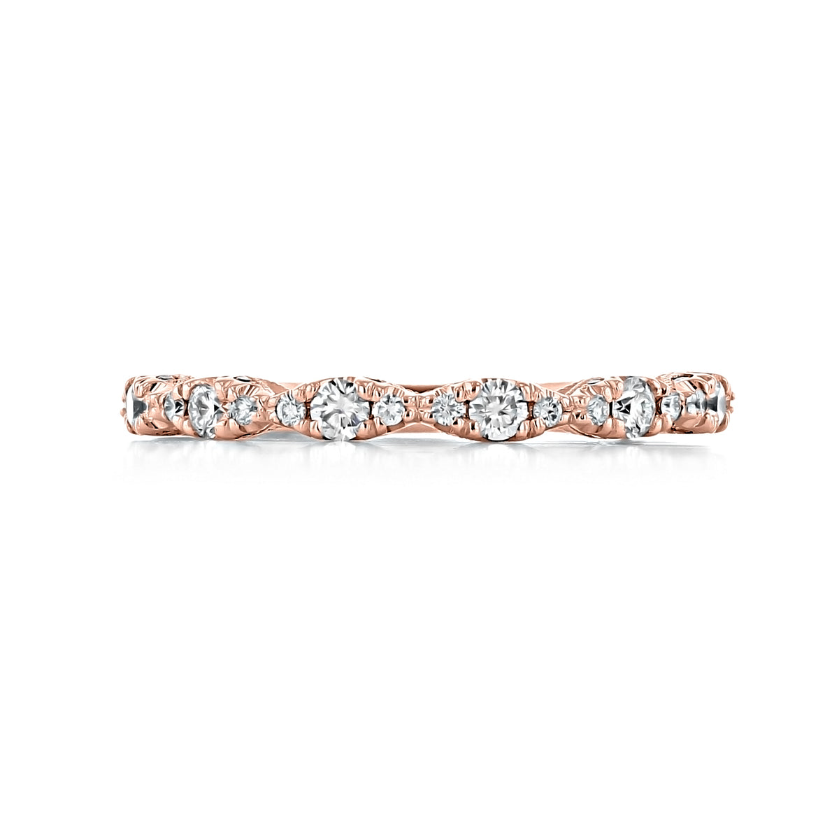 Tacori Petite Crescent | Wedding Band - HT2558B12PK in rose gold, featuring alternating round diamonds and ornate marquise-shaped metal detailing.
