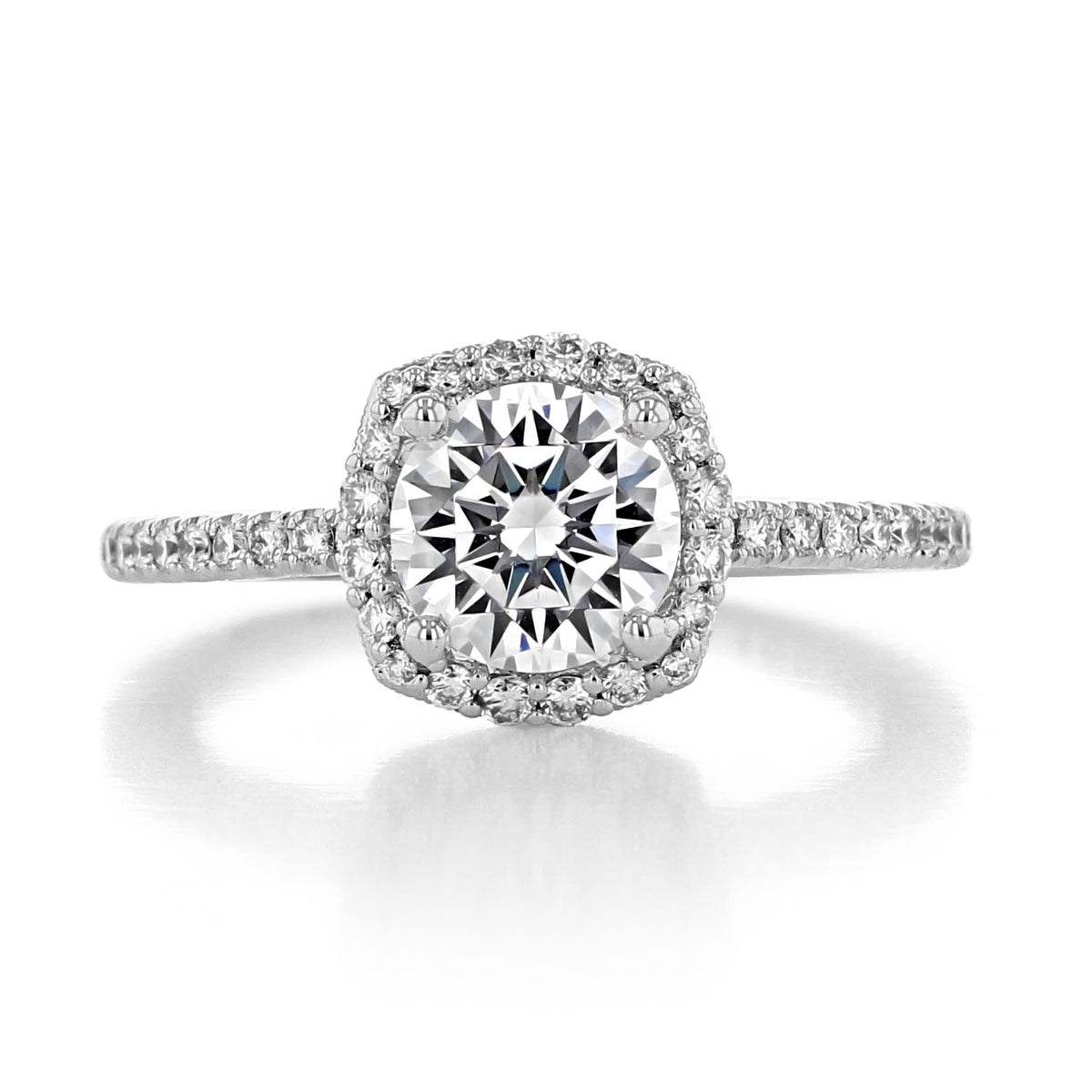 Tacori Petite Crescent | Cushion Pavé Engagement Ring - HT257215CU7W featuring a cushion-cut diamond, micro-prong diamond halo, and a cushion-shaped bloom on the band.