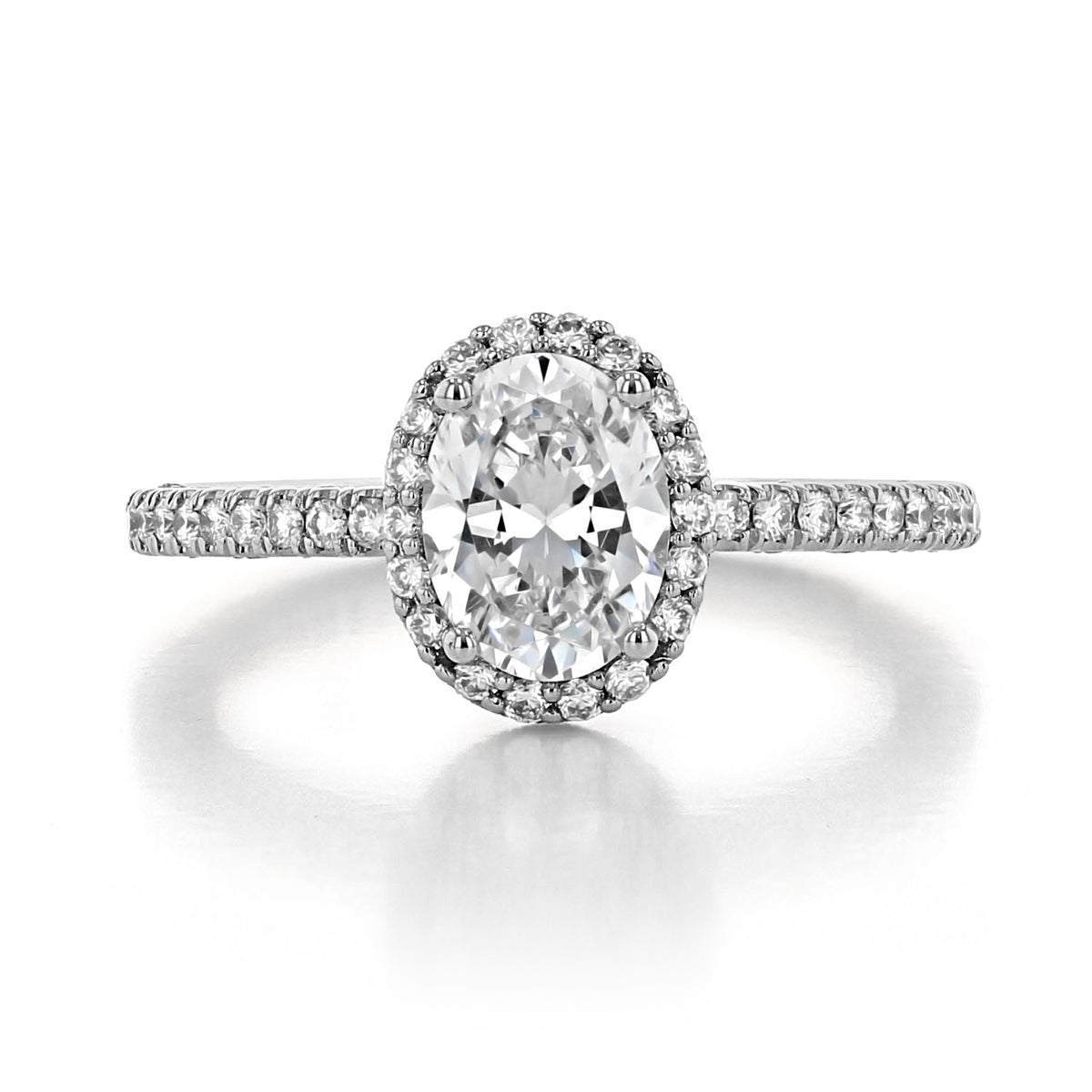 Petite Crescent | Oval Pavé Engagement Ring - HT257215OV8X6 featuring an oval-cut diamond, halo, and pavé-set diamonds along the band.