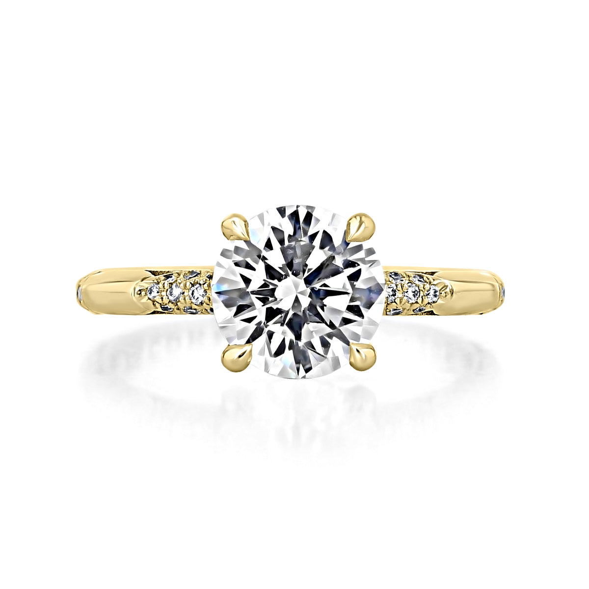 Founder’s Collection | Round Solitaire Engagement Ring - HT2582RD8Y in yellow gold with a four-prong setting and pave-set diamonds along the band.