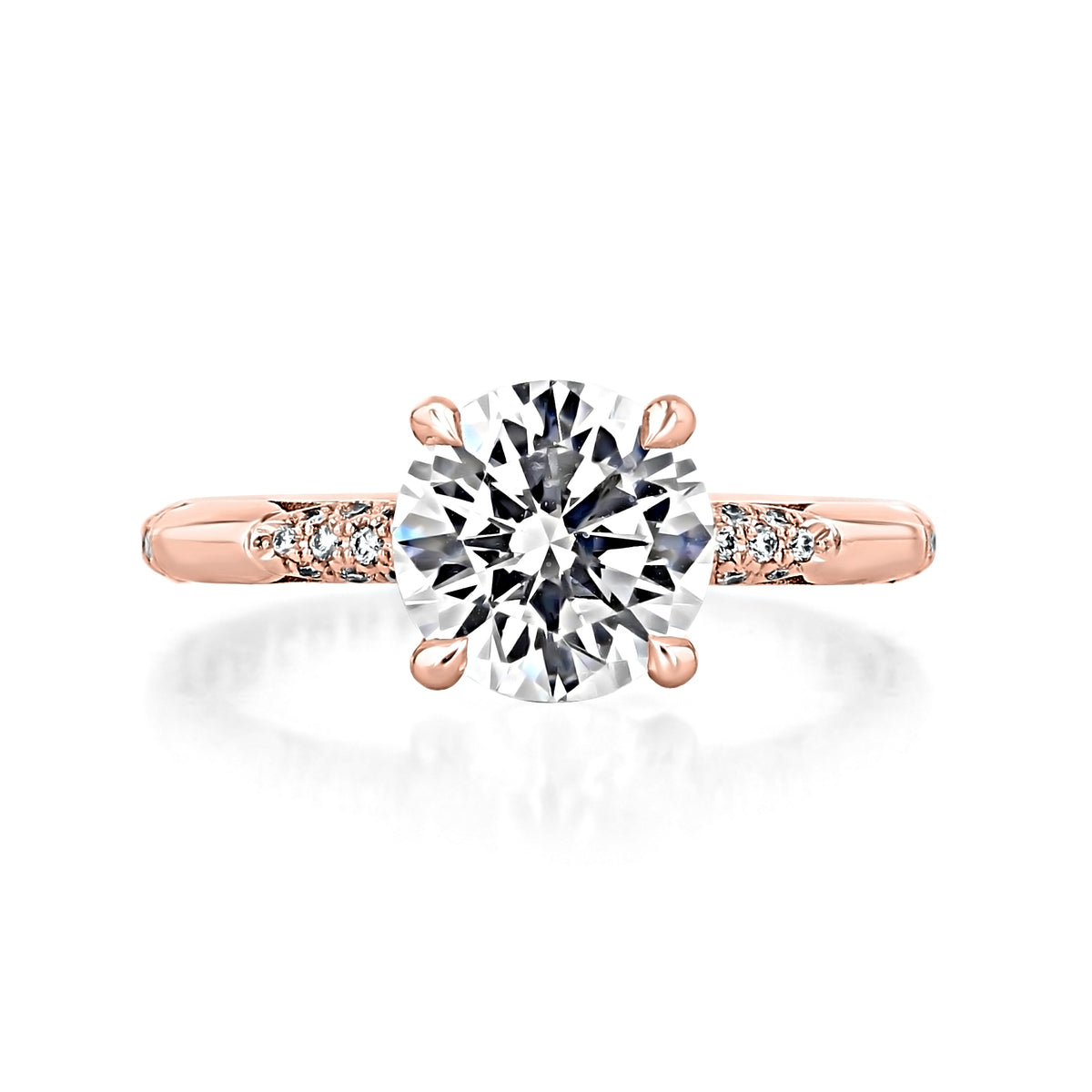 Founder’s Collection | Round Solitaire Engagement Ring - HT2582RD8PK in rose gold, featuring a round diamond and small diamonds set along the band.