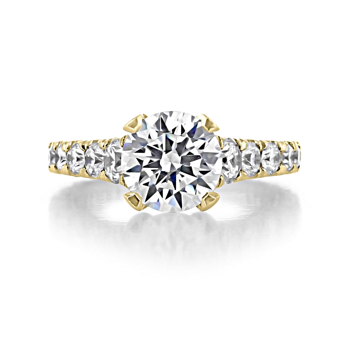 A Tacori RoyalT | Round Pavé Engagement Ring - HT2623RD85Y featuring a round brilliant solitaire diamond set in yellow gold with pavé-set diamonds along the band.