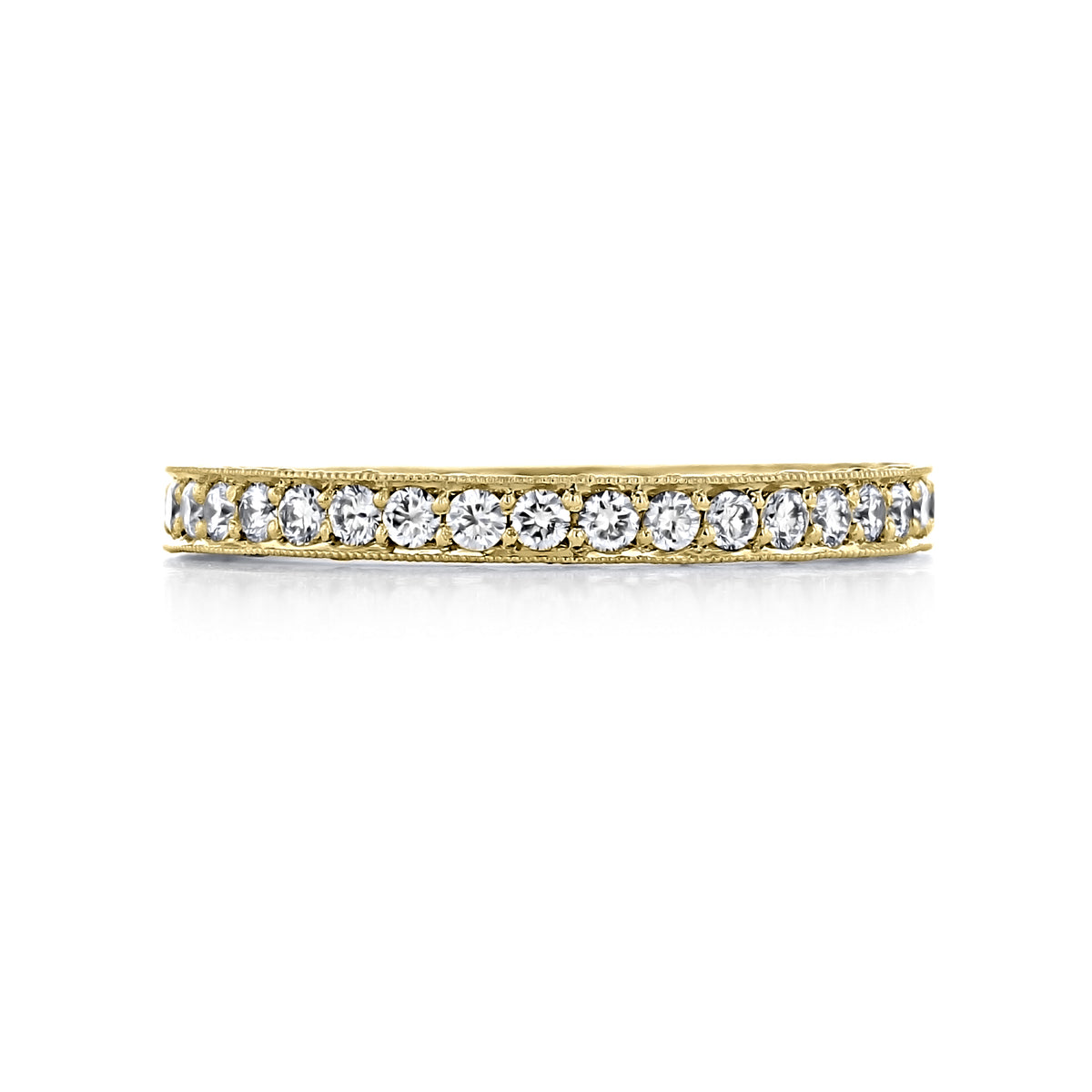RoyalT | Diamond Band - HT2626B34Y yellow gold Tacori wedding band featuring a row of round-cut diamonds with beaded edges.