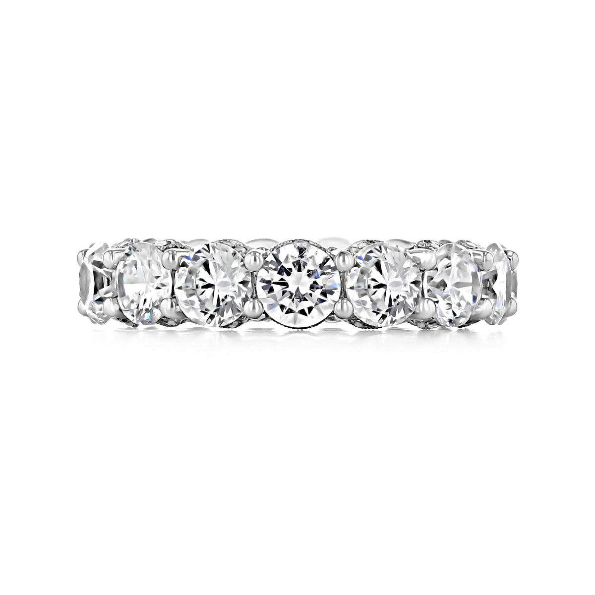 Tacori RoyalT | Eternity Band - HT263565W eternity band set with five round-cut diamonds in a metal prong setting.
