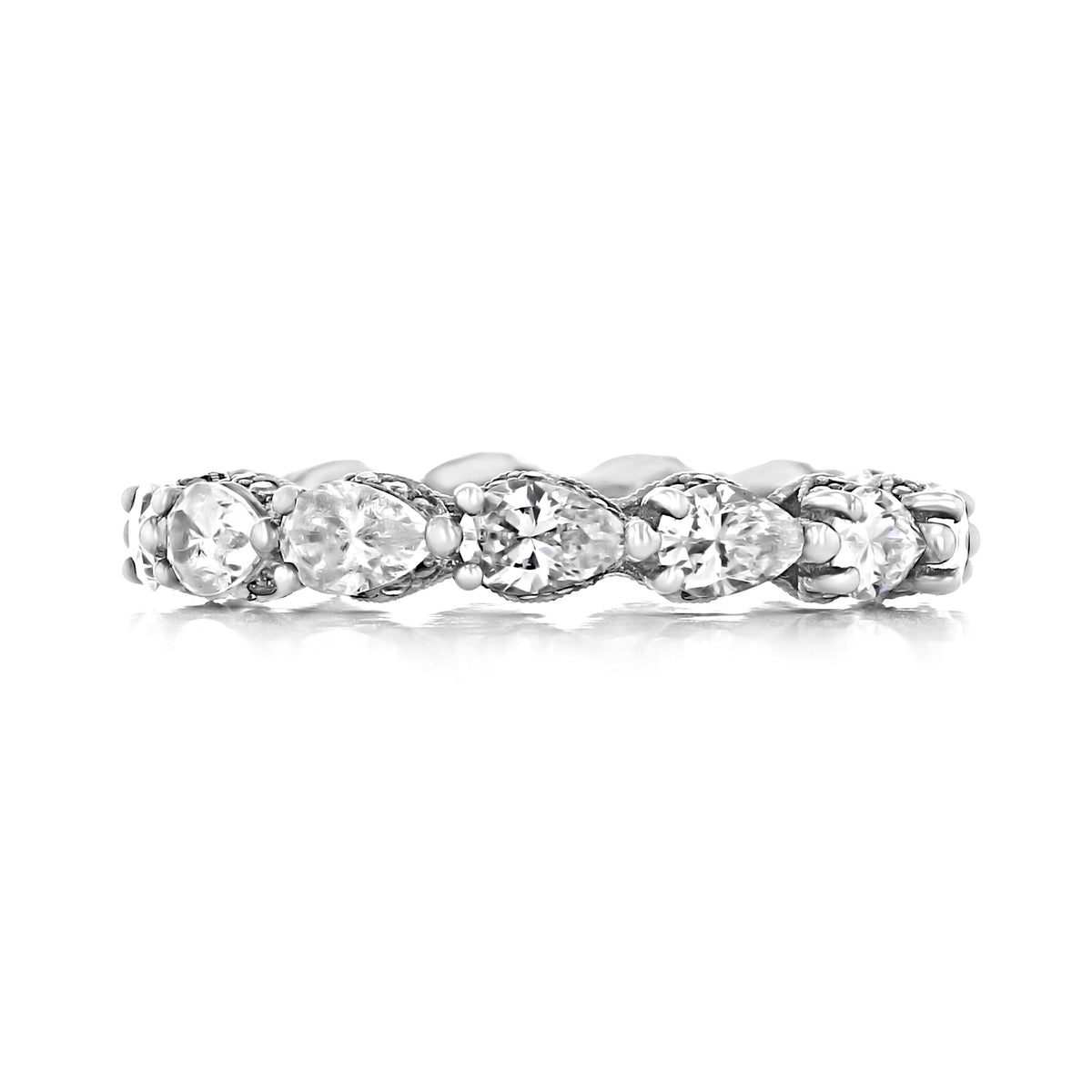 Tacori RoyalT | Eternity Band - HT264265 silver eternity diamond band featuring a continuous row of pear-shaped diamonds in a prong setting.