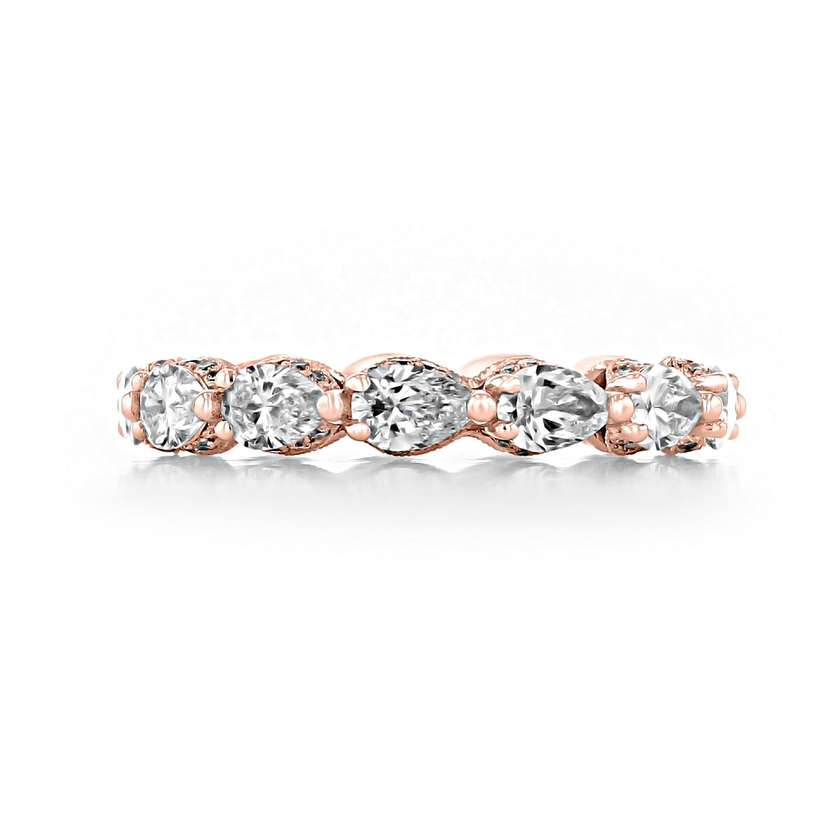 Tacori RoyalT | Wedding Band - HT2642W65PK 18k rose gold eternity band featuring a series of pear-shaped diamonds in prong settings.