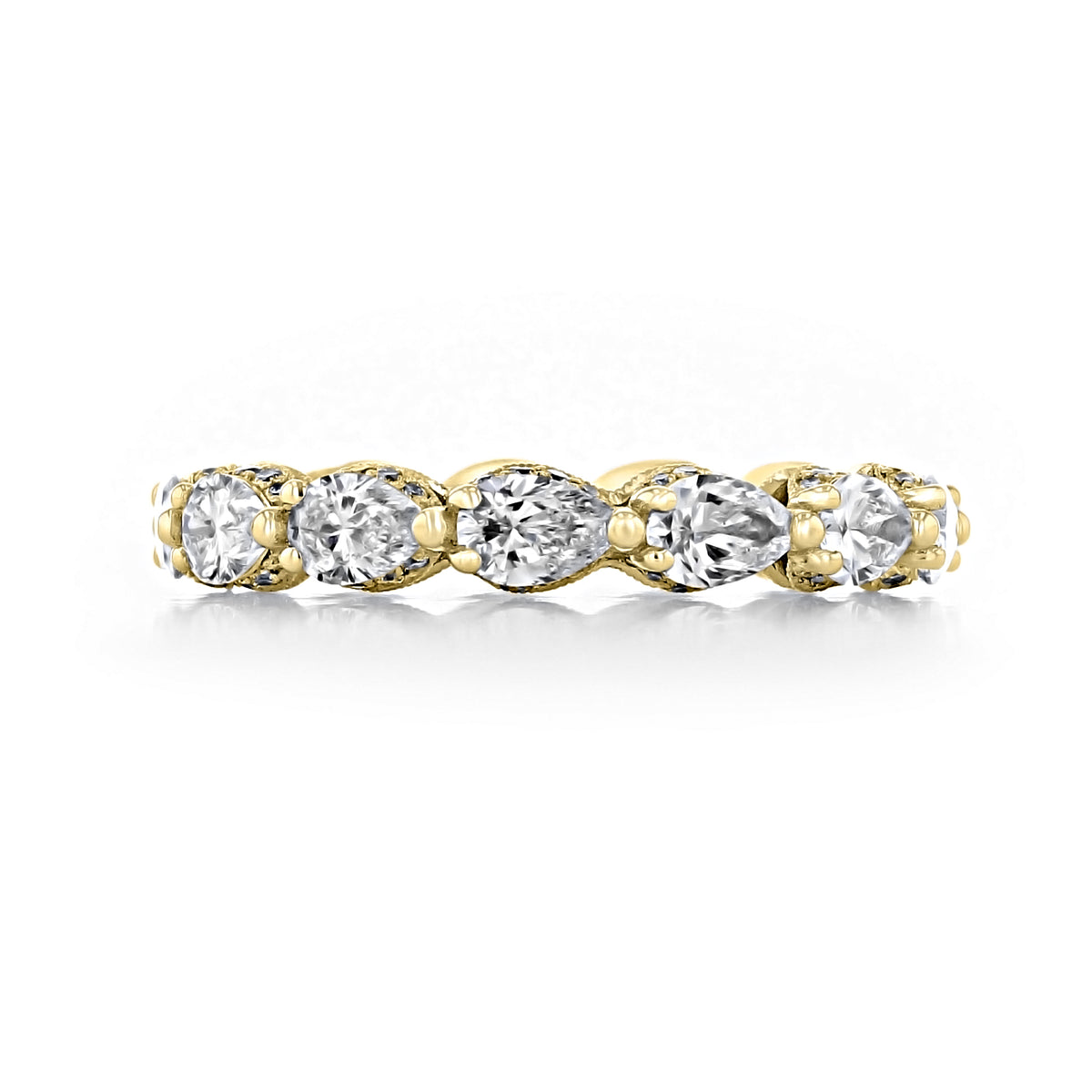 Tacori RoyalT | Wedding Band - HT2642W65Y 18k yellow gold eternity band featuring a series of alternating round and pear-shaped diamonds in prong settings.