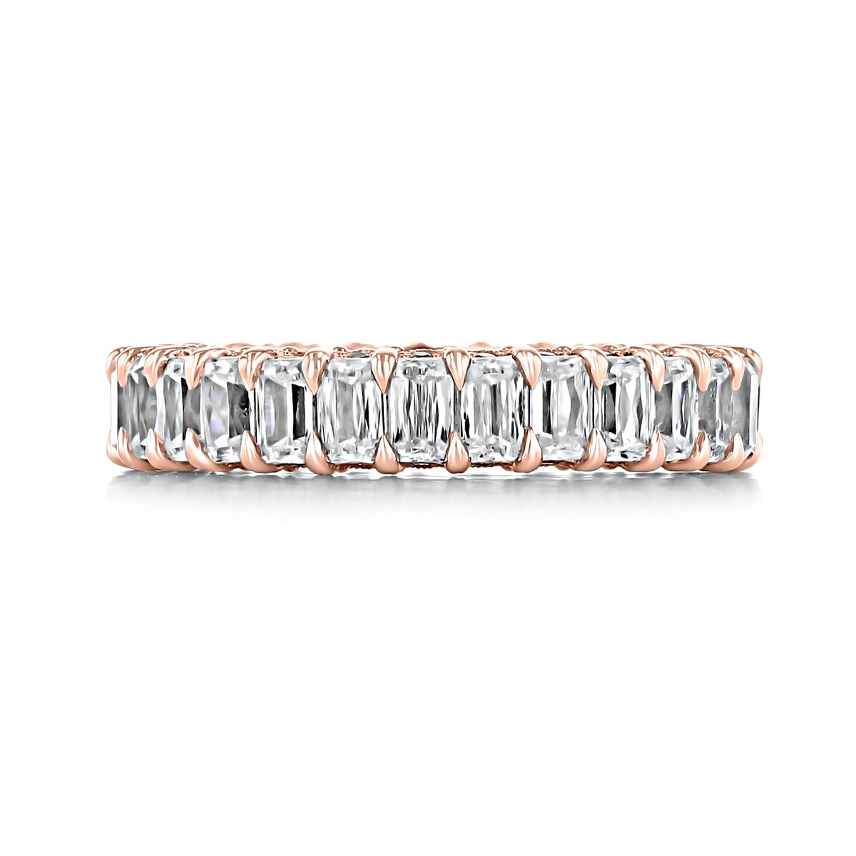RoyalT | Eternity Band - HT264665PK in rose gold featuring a continuous row of rectangular emerald-cut diamonds held in individual prong settings.