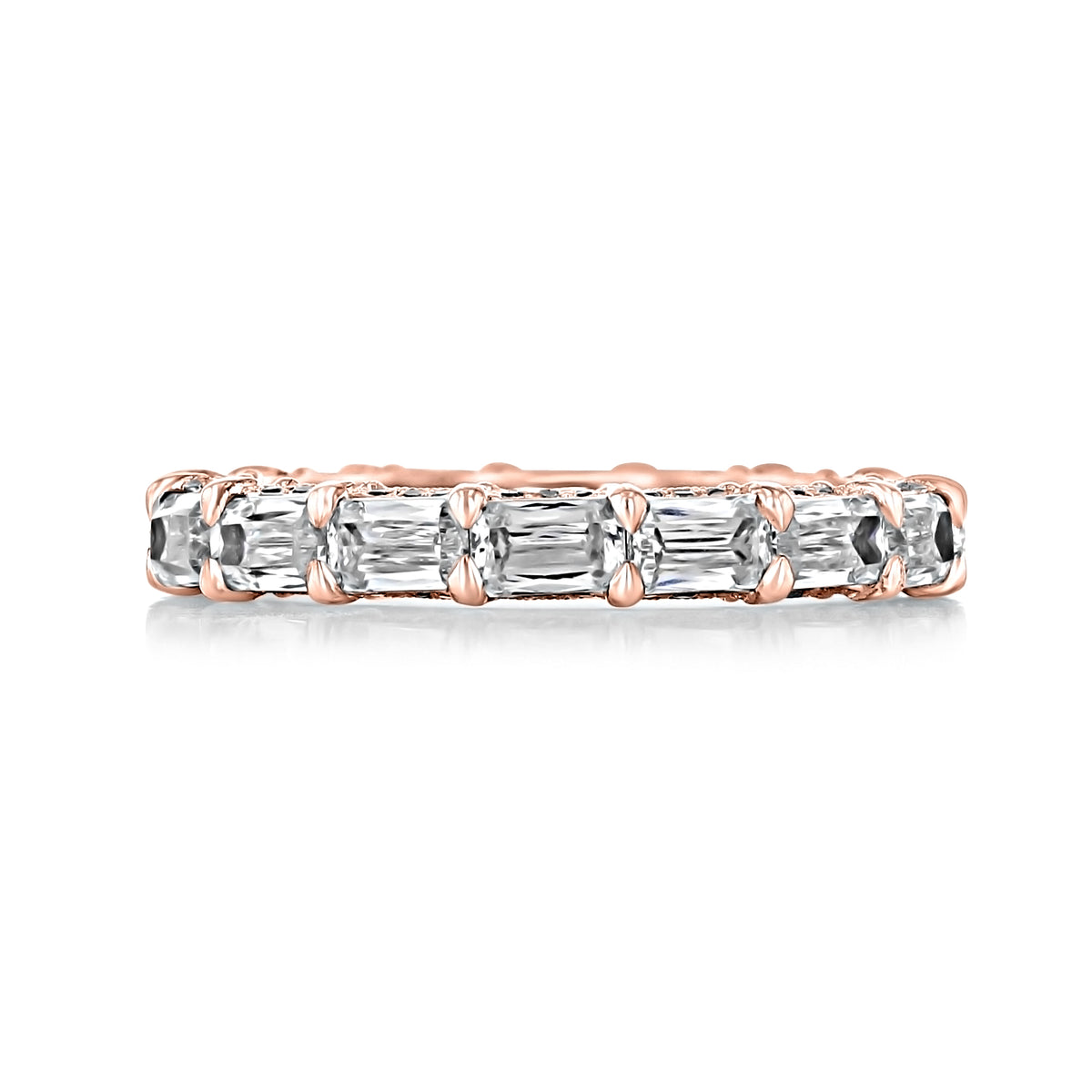 RoyalT | Eternity Band - HT264865PK in rose gold featuring a continuous row of prong-set emerald-cut diamonds.