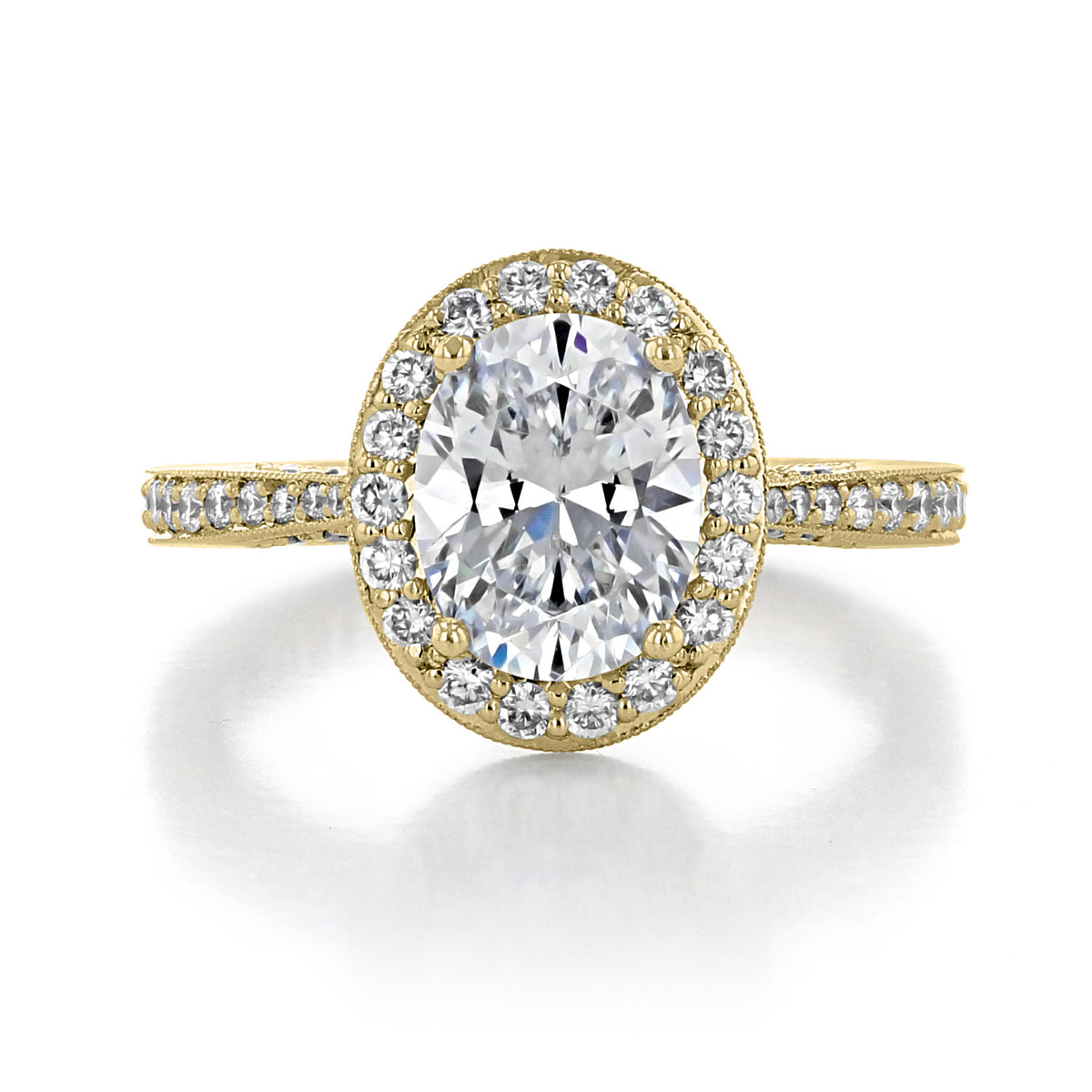 RoyalT | Oval Pavé Engagement Ring - HT2652OV9X7Y featuring an oval-cut diamond in an 18k yellow gold pavé setting with a diamond halo.