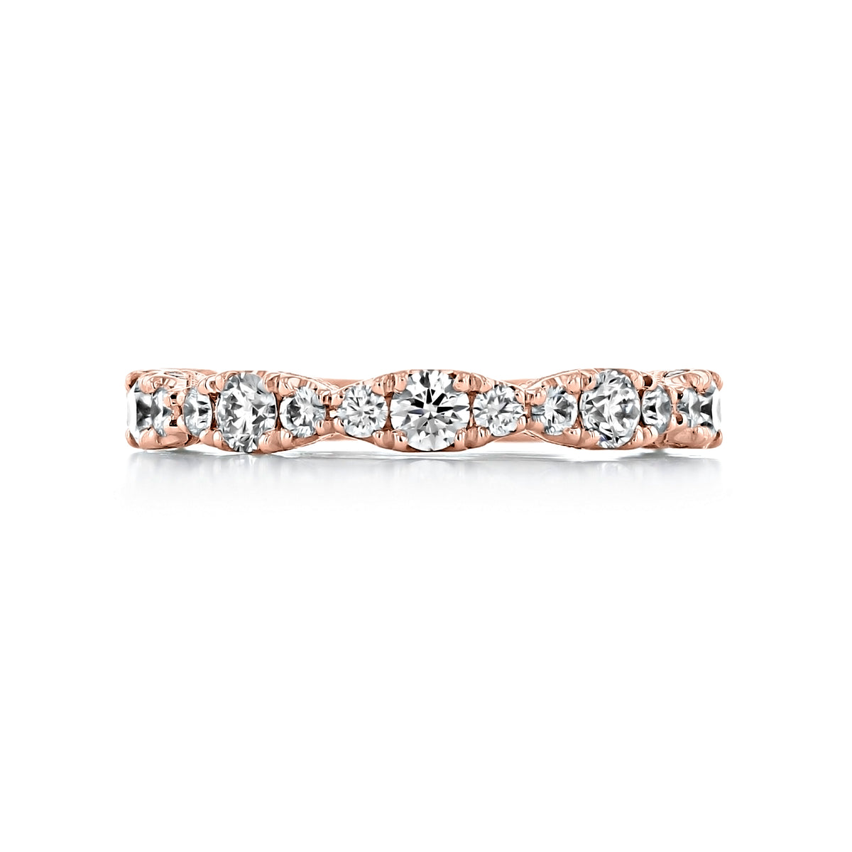 Rose gold RoyalT | Diamond Band - HT2653B34PK eternity band set with alternating sizes of round brilliant diamonds.