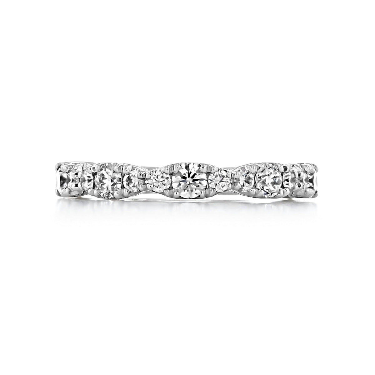 Tacori RoyalT | Diamond Band - HT2653B34W white gold eternity band featuring a repeating pattern of larger round diamonds alternating with smaller ones.