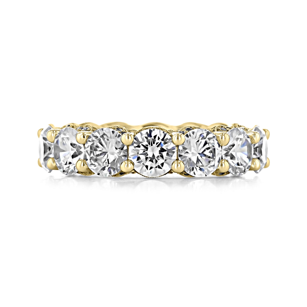 Tacori RoyalT | Eternity Band - HT265965Y featuring five round-cut diamonds set in a gold shared-prong wedding band.