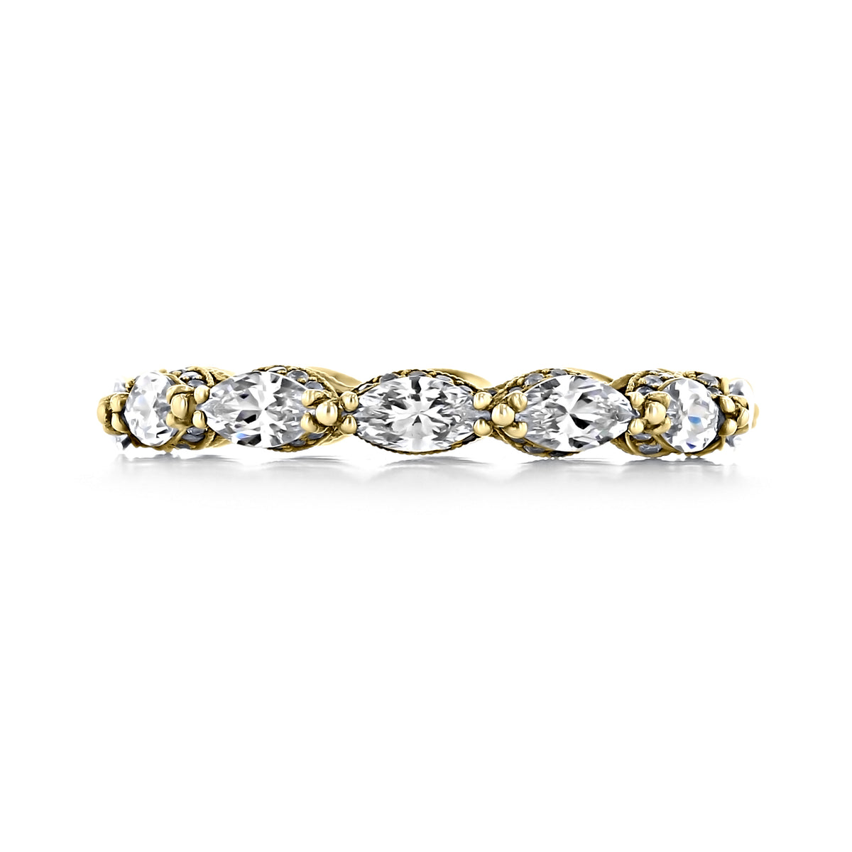RoyalT | Eternity Band - HT266065Y in gold, featuring a repeating pattern of marquise-shaped and round-cut diamonds in a Tacori setting.