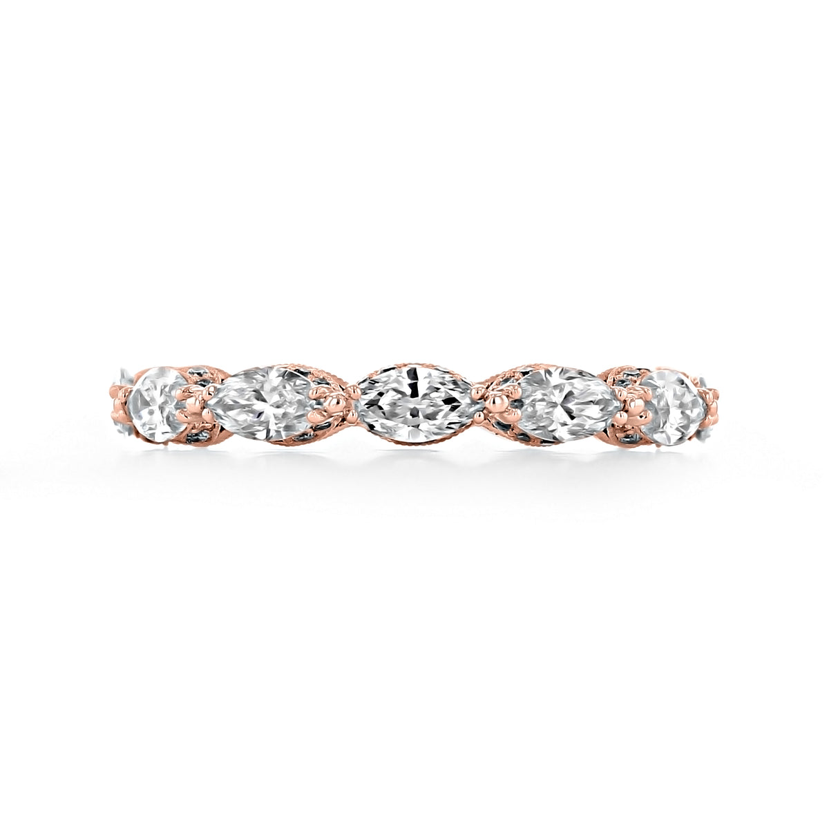 Tacori RoyalT | Wedding Band - HT2660W65PK in rose gold, featuring a row of marquise-cut diamonds.