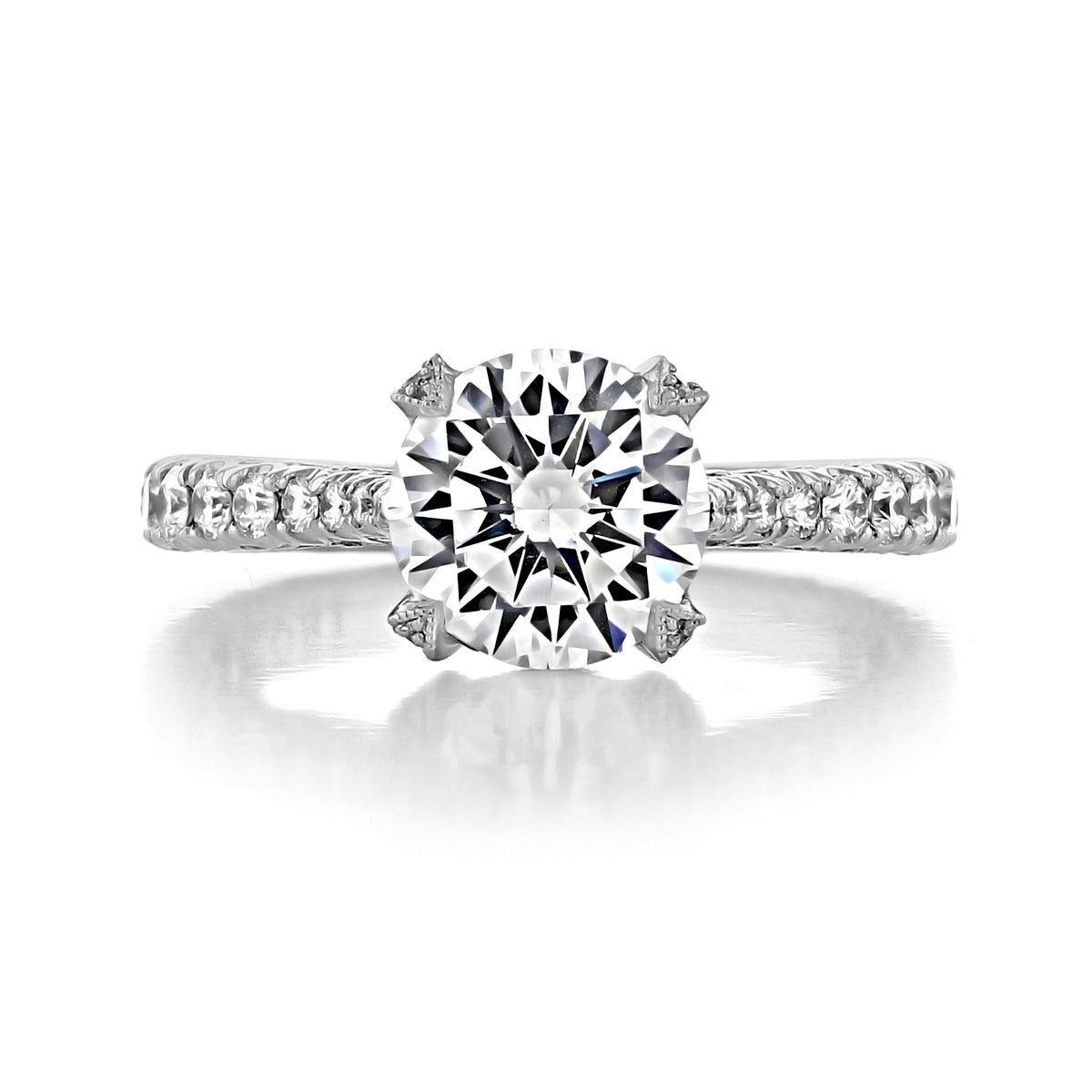 RoyalT | Round Solitaire Engagement Ring - HT2663RD8W featuring a round solitaire diamond with a pavé-set diamond band.