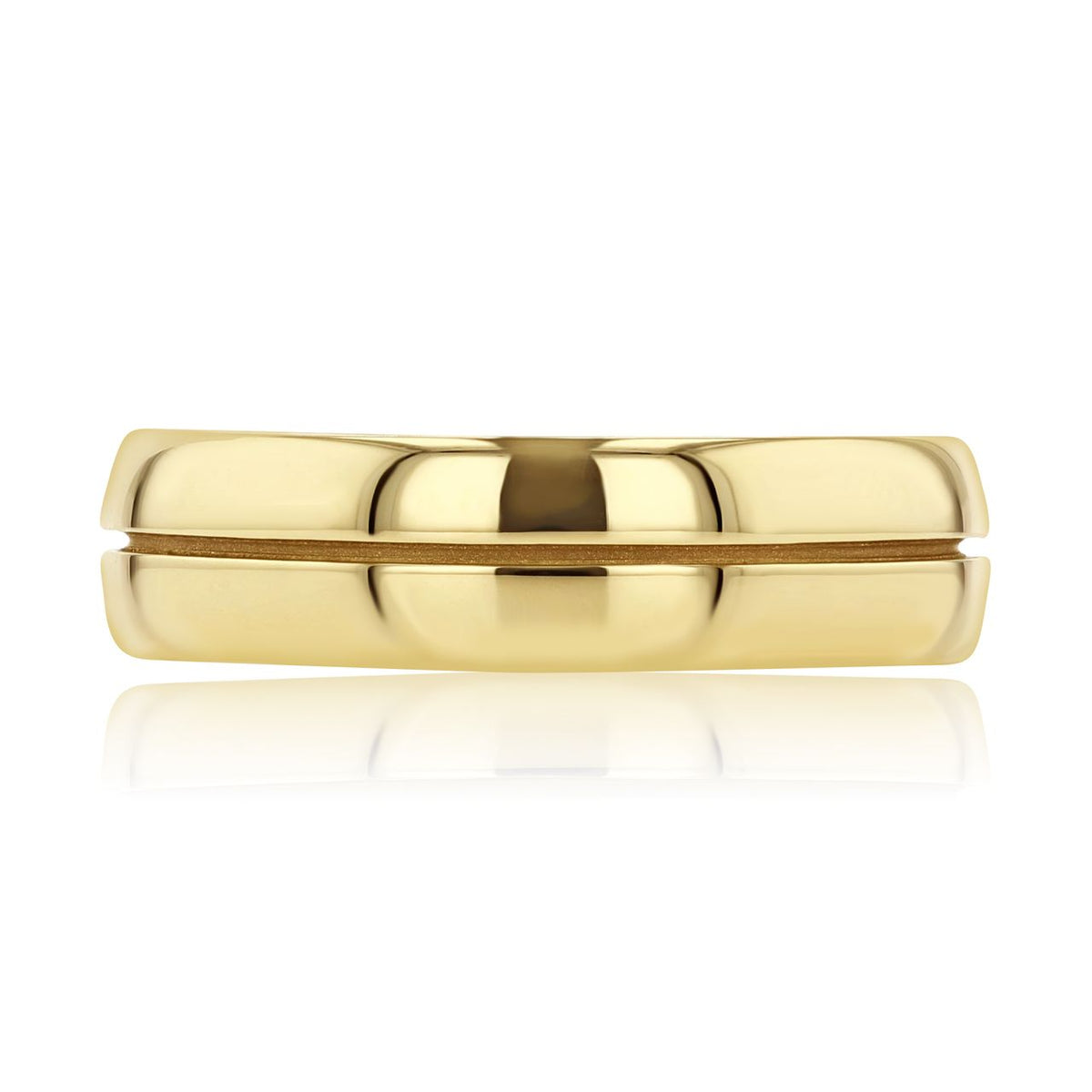 Tacori Men’s Polished Low Dome Wedding Band - 142-6Y in yellow gold with a low-dome profile and a thin horizontal groove around the center.