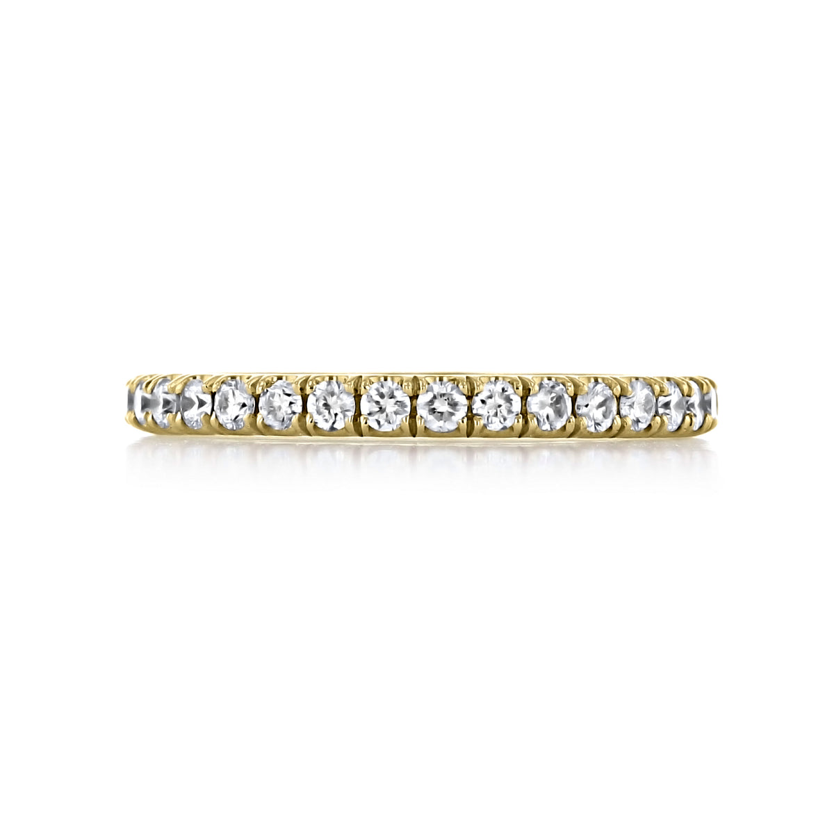 Solina | 2mm Diamond Eternity Band in yellow gold featuring a continuous row of micro-prong diamonds.
