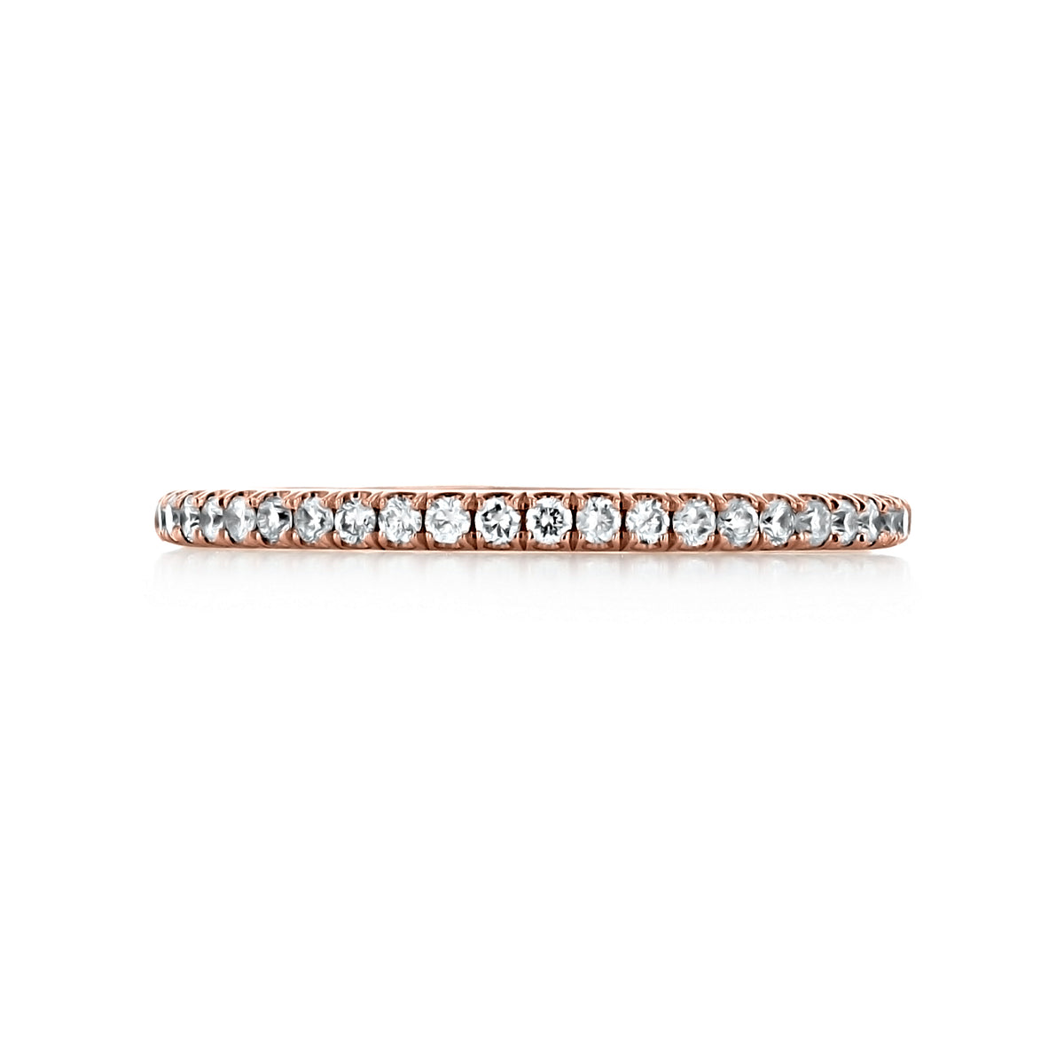 Solina 1.50mm Diamond Eternity Band in 14k rose gold, featuring a thin, continuous row of small round diamonds.
