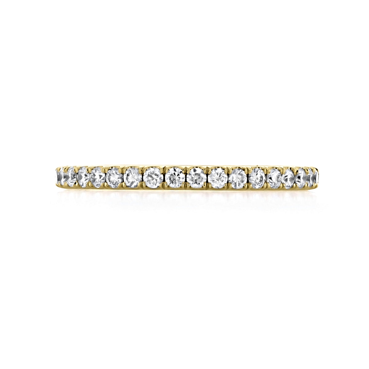 Nevada 1.75mm Micro-Prong Diamond Wedding Band in gold featuring a continuous row of round-cut diamonds set in micro-prongs as a stackable eternity ring.