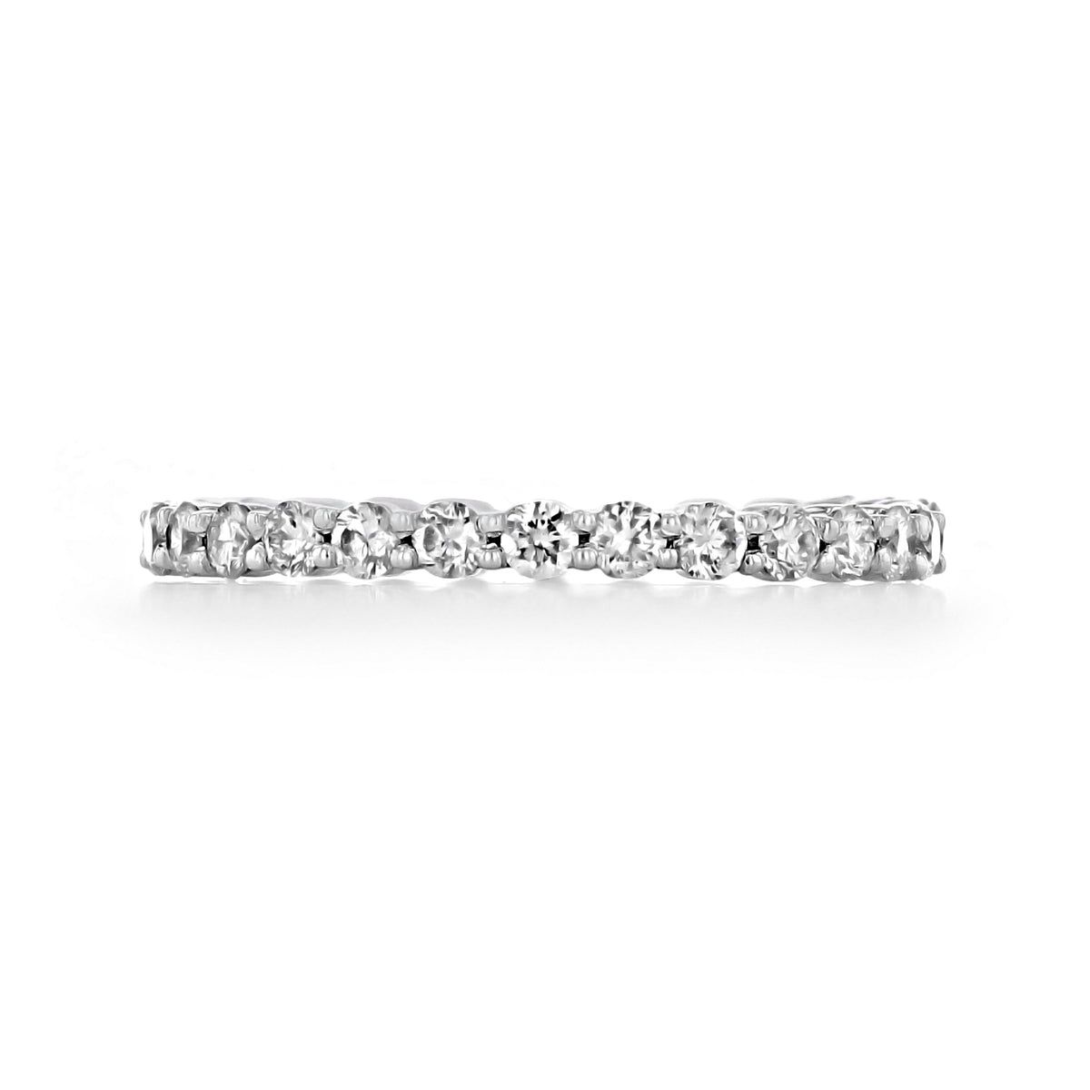 Icing On The Ring Shared Prong Round Diamond Eternity Band | LB146 in platinum, featuring an eternity design with a row of round diamonds held in shared prongs.