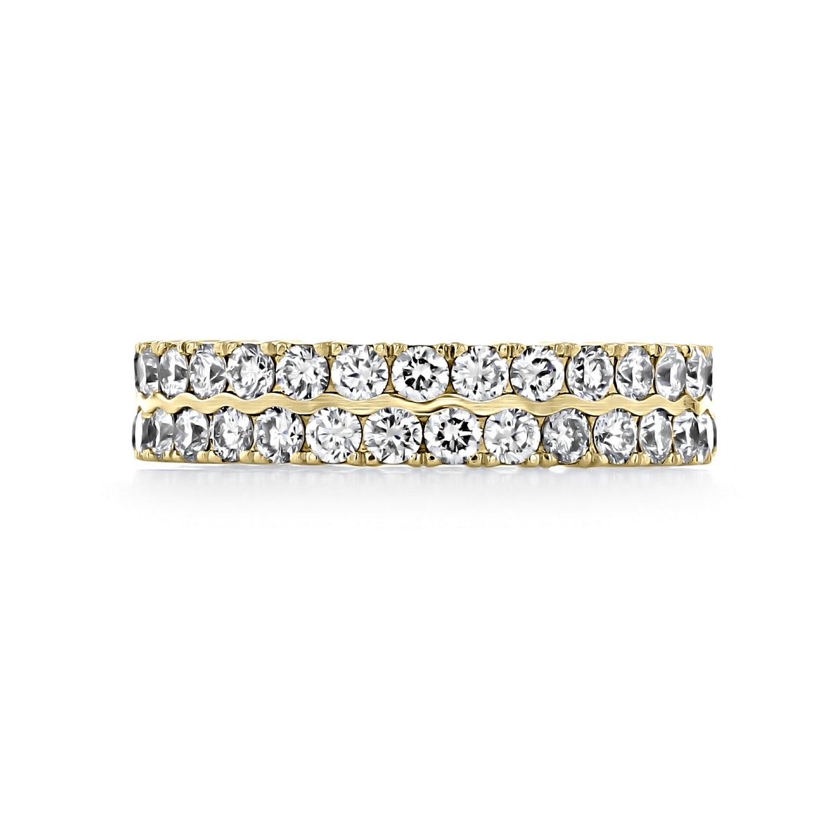 Nadia Double Pavé-Set Diamond Wedding Band featuring a gold band with two parallel rows of dazzling, round pavé-set diamonds.