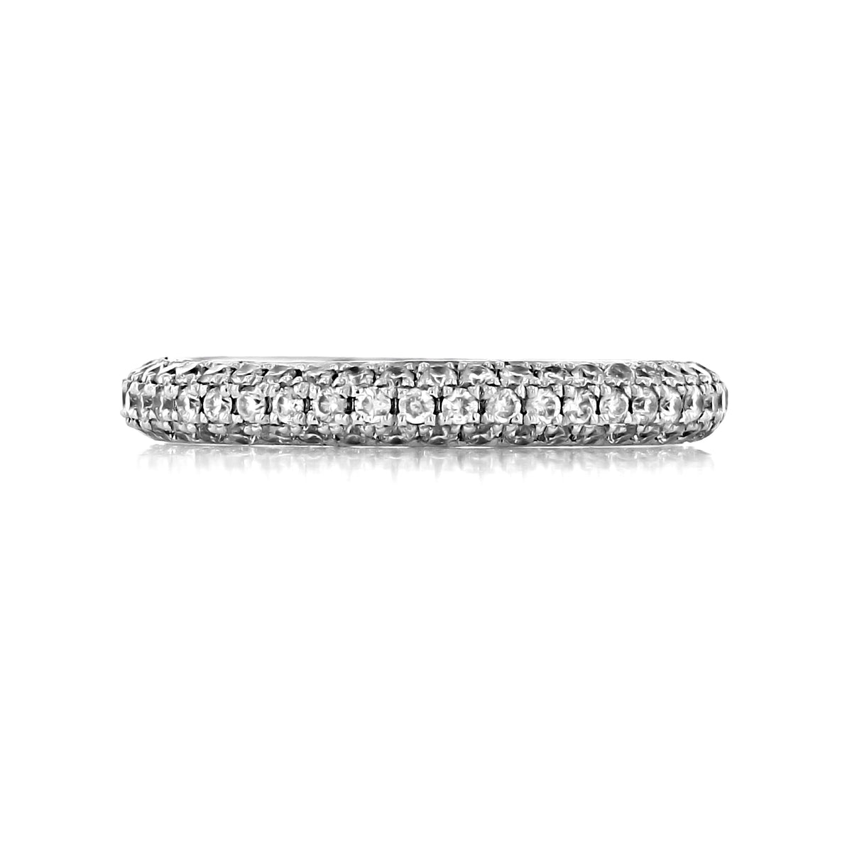 Vivenda | Triple Pavé-Set Diamond Wedding Band in 18k white gold featuring three rows of round diamonds.