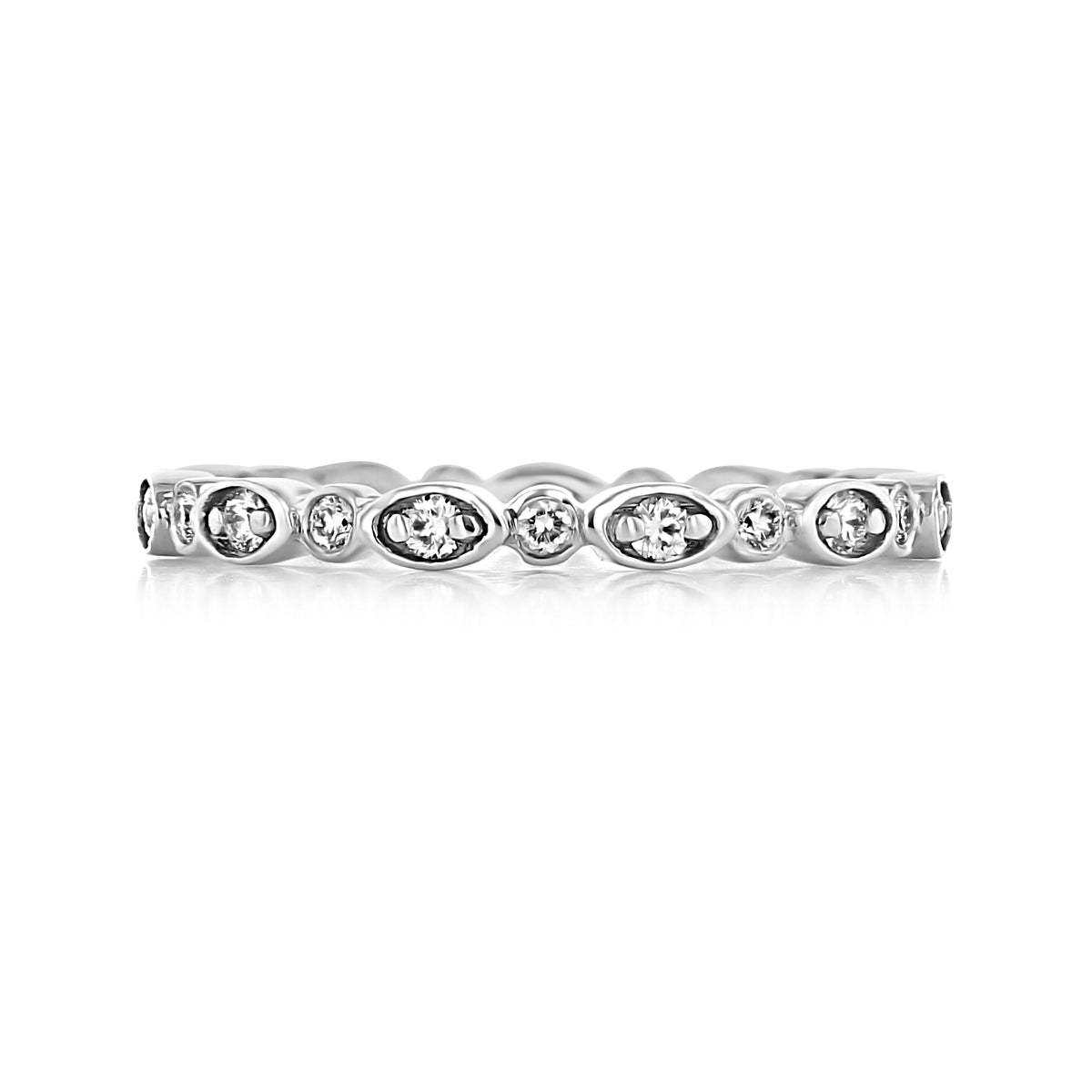 Estrella | Marquise Alternating Diamond Eternity Band featuring alternating marquise-cut and round diamonds in a minimalistic wedding band design.