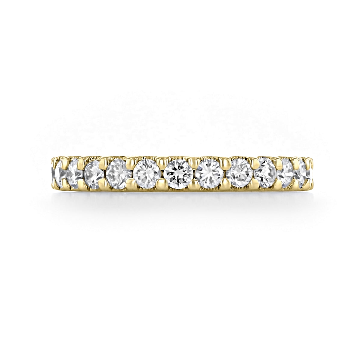 Eterna | Prong-Set Round Diamond Eternity Band in 14k yellow gold featuring a continuous row of round diamonds held by shared prongs.