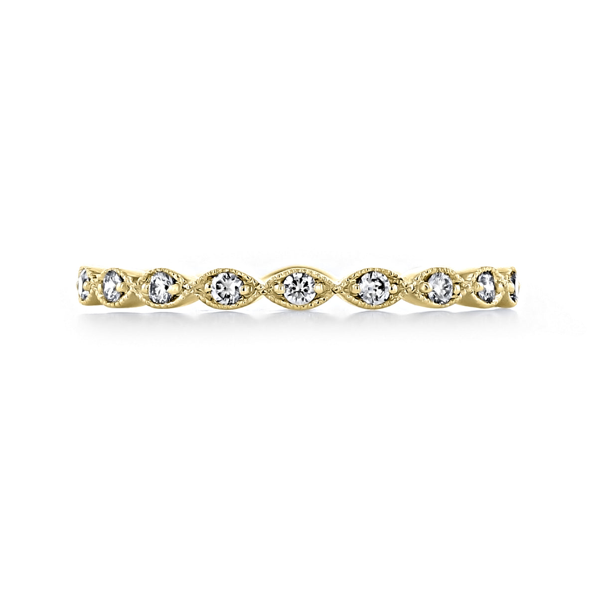 Gabriel NY Orla 2.5mm Marquise Pavé-Set Diamond Wedding Band in gold, featuring a series of marquise-shaped settings each containing a small round diamond.