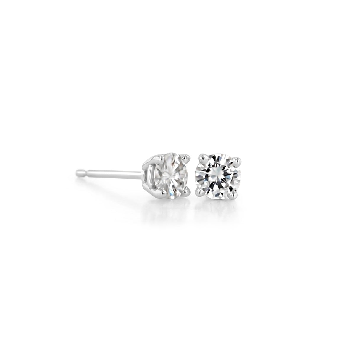 0.50 ct Moissanite Stud Earrings set in White Gold | MST40 featuring round solitaire stones in white gold settings.